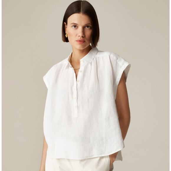 .Crew New Capitaine Shirt WMNS XS White Baird McNutt Irish Linen Short Sleeve - Picture 1 of 7